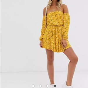 Bardot off the shoulder long sleeve mini sundress